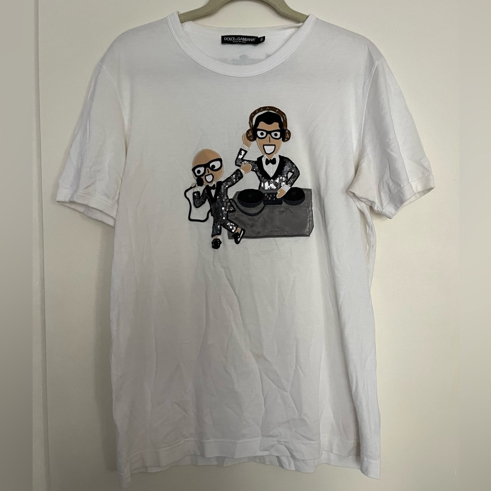 Dolce & Gabbana Sequined Stefano & Domenico DJ T-Shirt - White